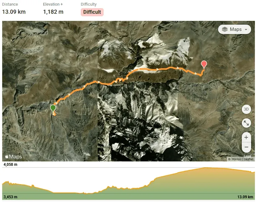 Day 2 map of Shimshal Pass trek from Pas Furzeen to Arbab Prian