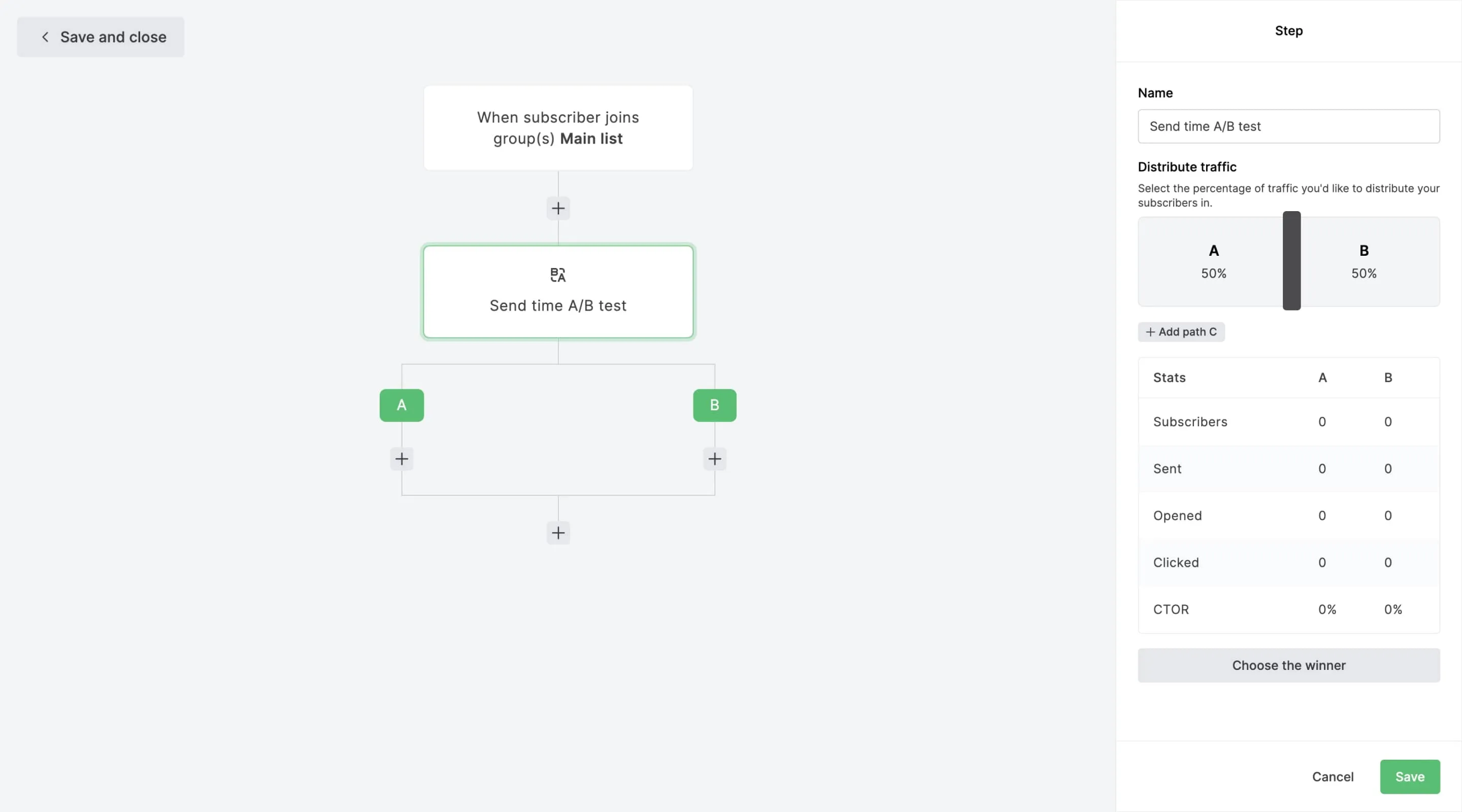 MailerLite A/B split testing automations