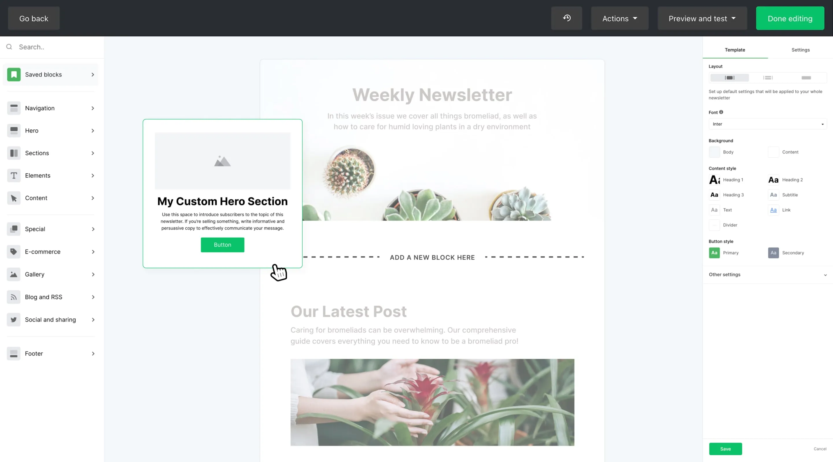 MailerLite drag and drop newsletter editor