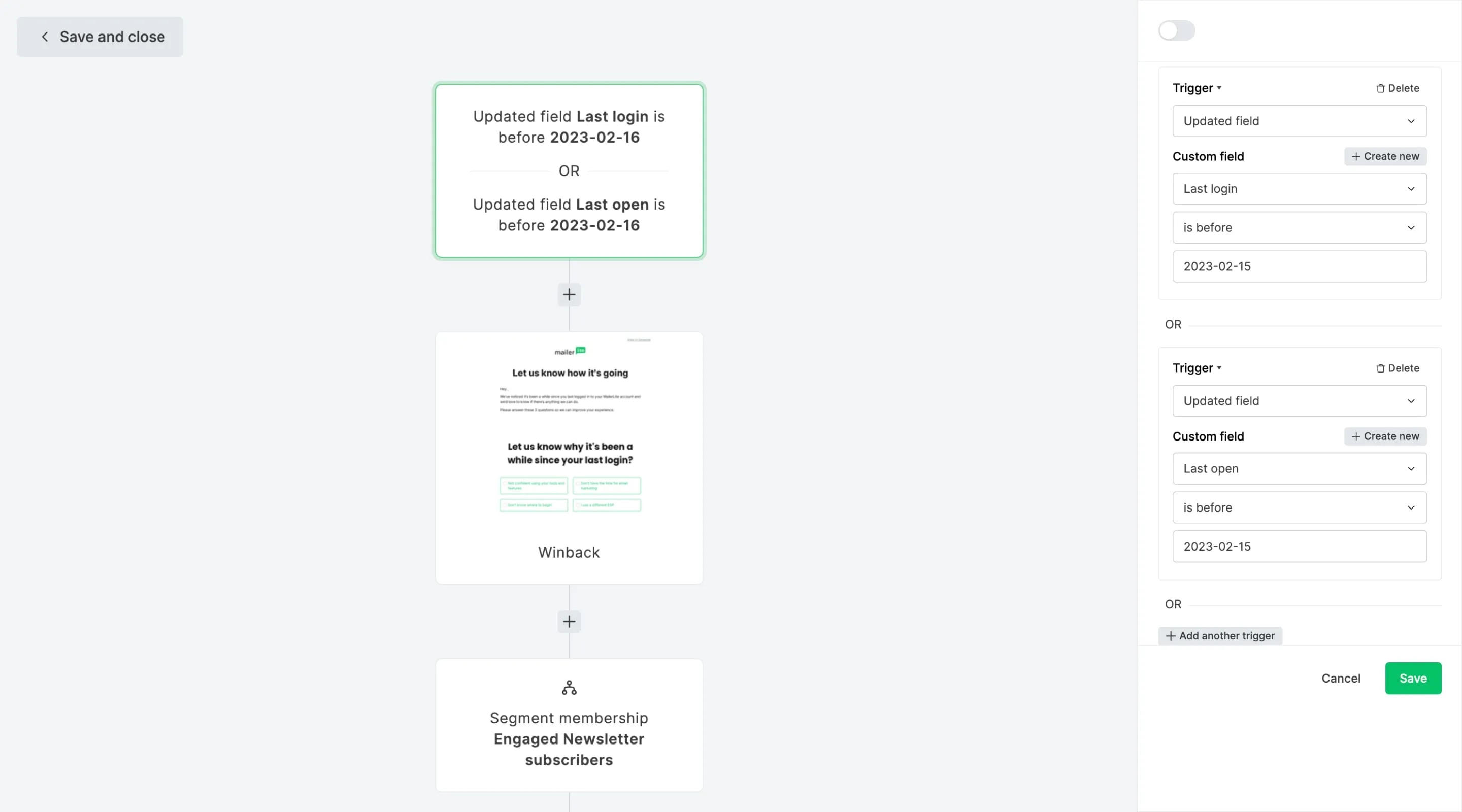 MailerLite multi-trigger automations