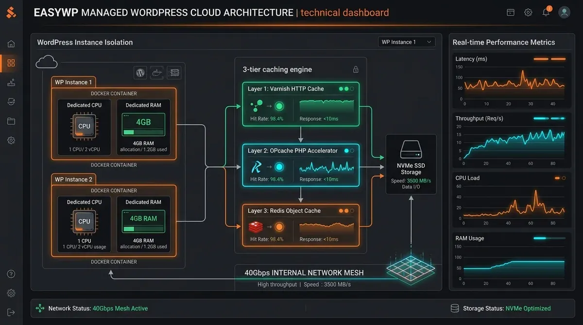 Namecheap EasyWP managed WordPress cloud architecture and 3-tier caching stack