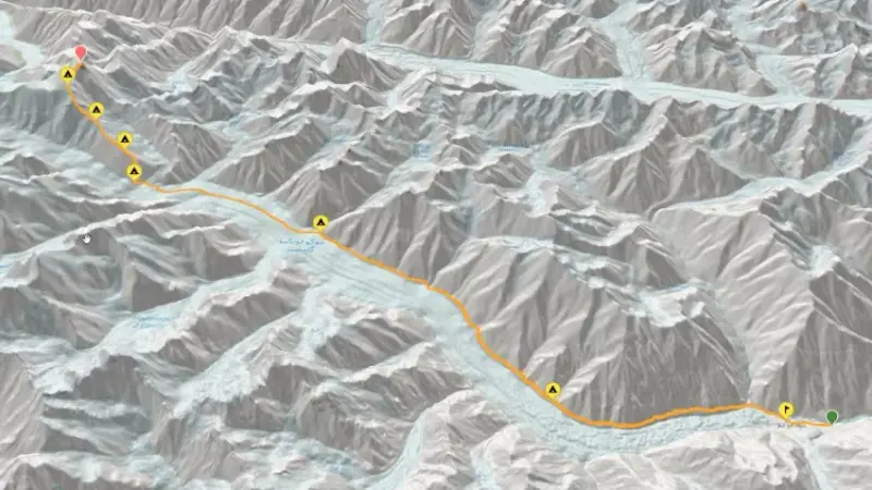 Spantik Expedition Route Map showing Southeast Ridge trajectory